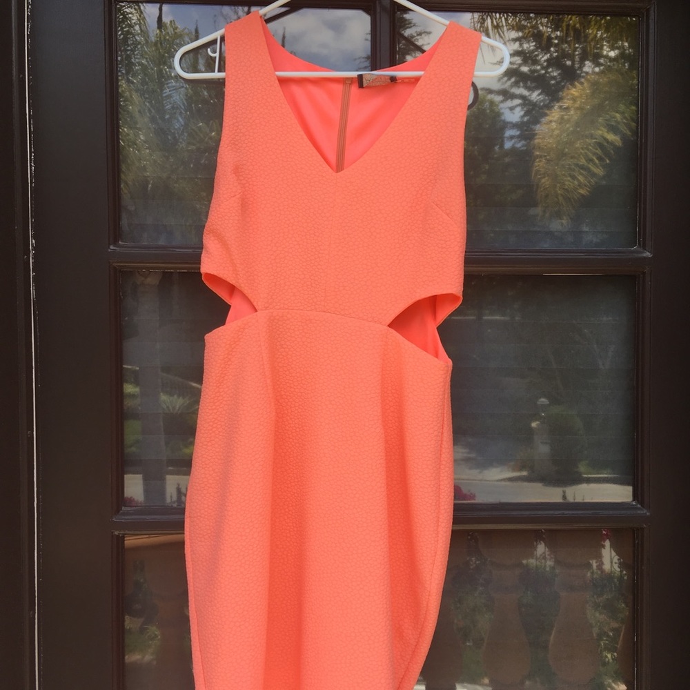 Neon Orange Cutout Bodycon Dress